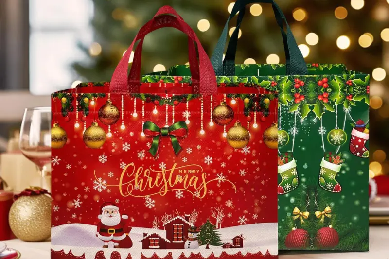 reusable christmas shopping bags set